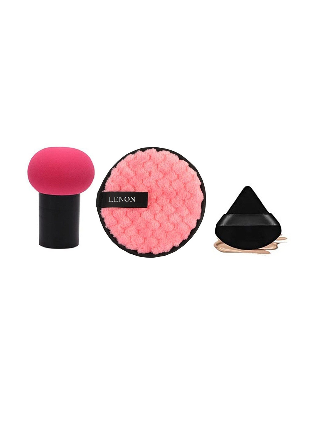 

Lenon Set Of 3 Triangle Puff- Clean Puff & Mashroom Shape Puff, Pink