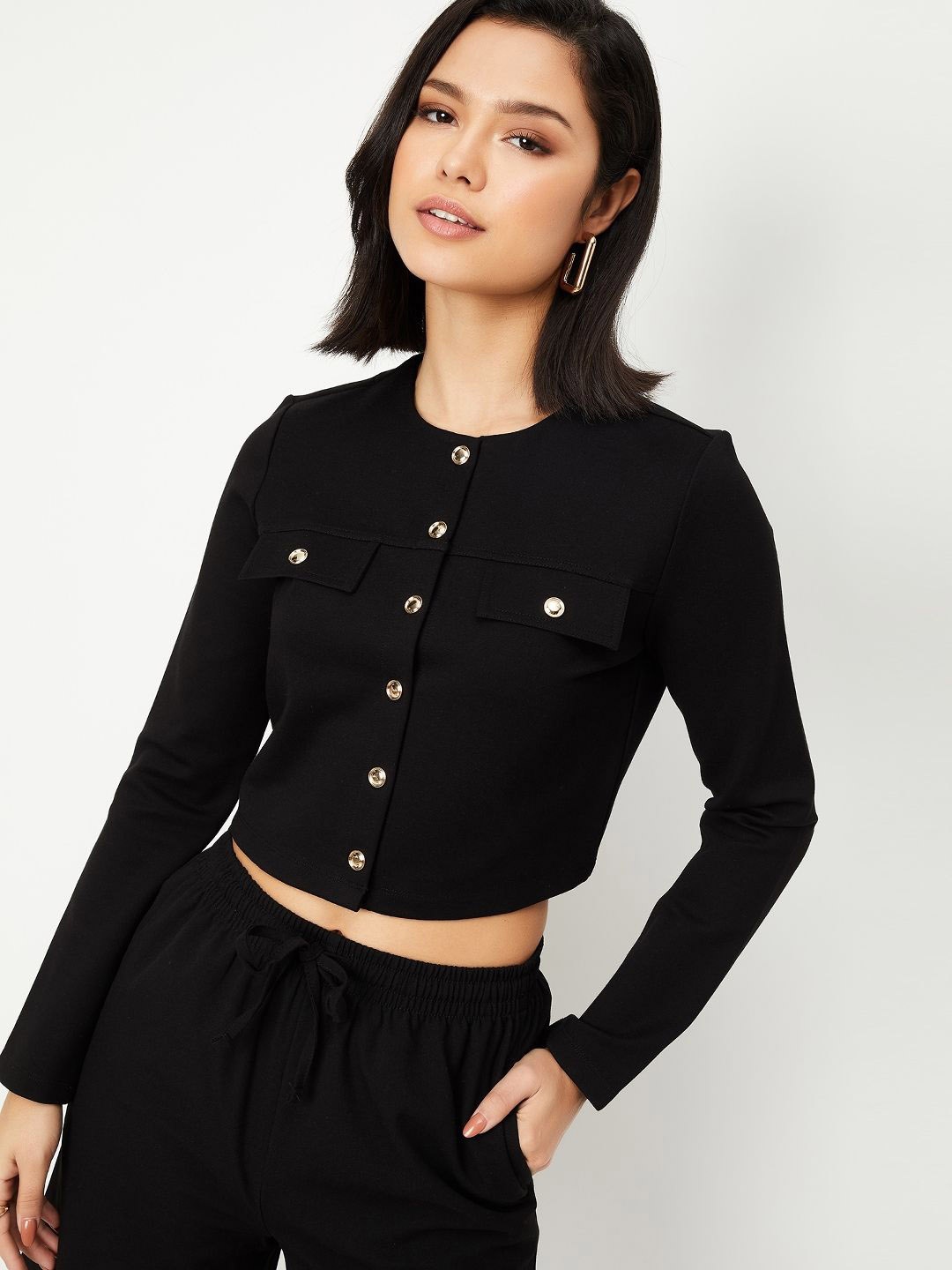 

max Women Polyester Crop Tailored Jacket, Black
