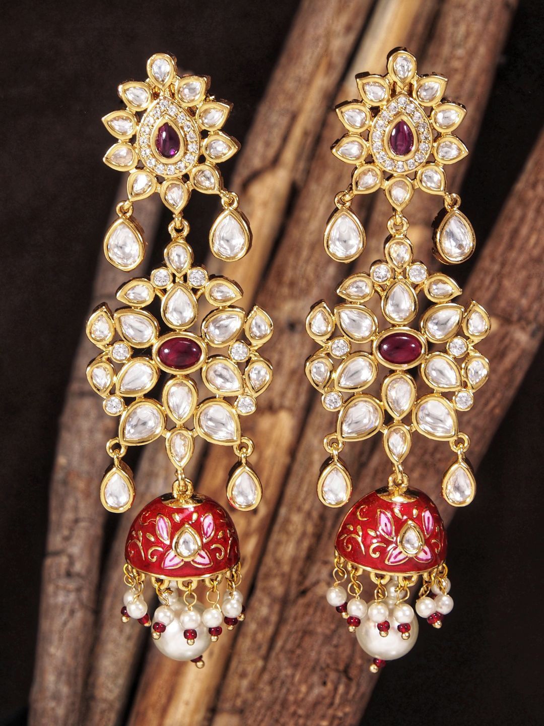 

I Jewels Gold-Plated Kundan Studded Dome Shaped Jhumkas