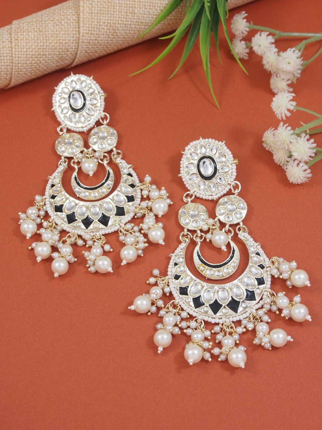 

I Jewels Gold-Plated Artificial Stones Studded & Beaded Meenakari Chandbalis