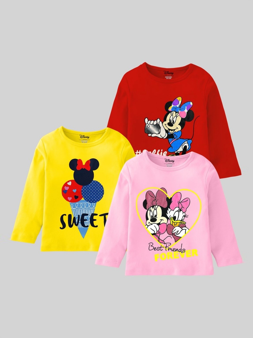 

Disney By Miss and Chief Girls Pack Of 3 Graphic Printed Round Neck Casual T-shirt, Red