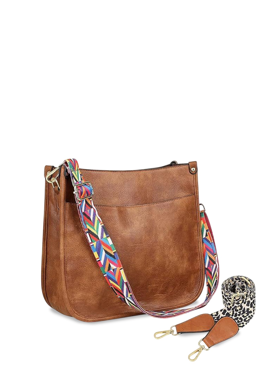 

DressBerry Textured PU Shopper Two Detachable Handles Sling Bag, Tan