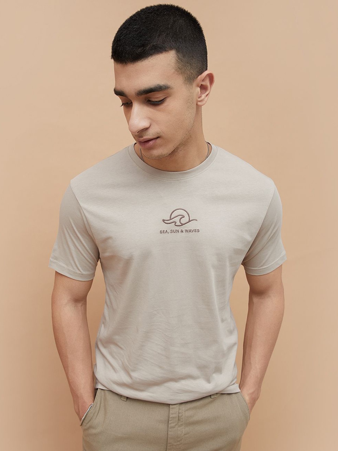

Fame Forever by Lifestyle Men Graphic Printed Round Neck Cotton T-shirt, Beige