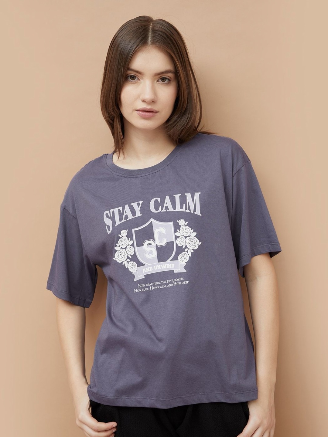 

Ginger by Lifestyle Women Printed Applique T-shirt, Purple
