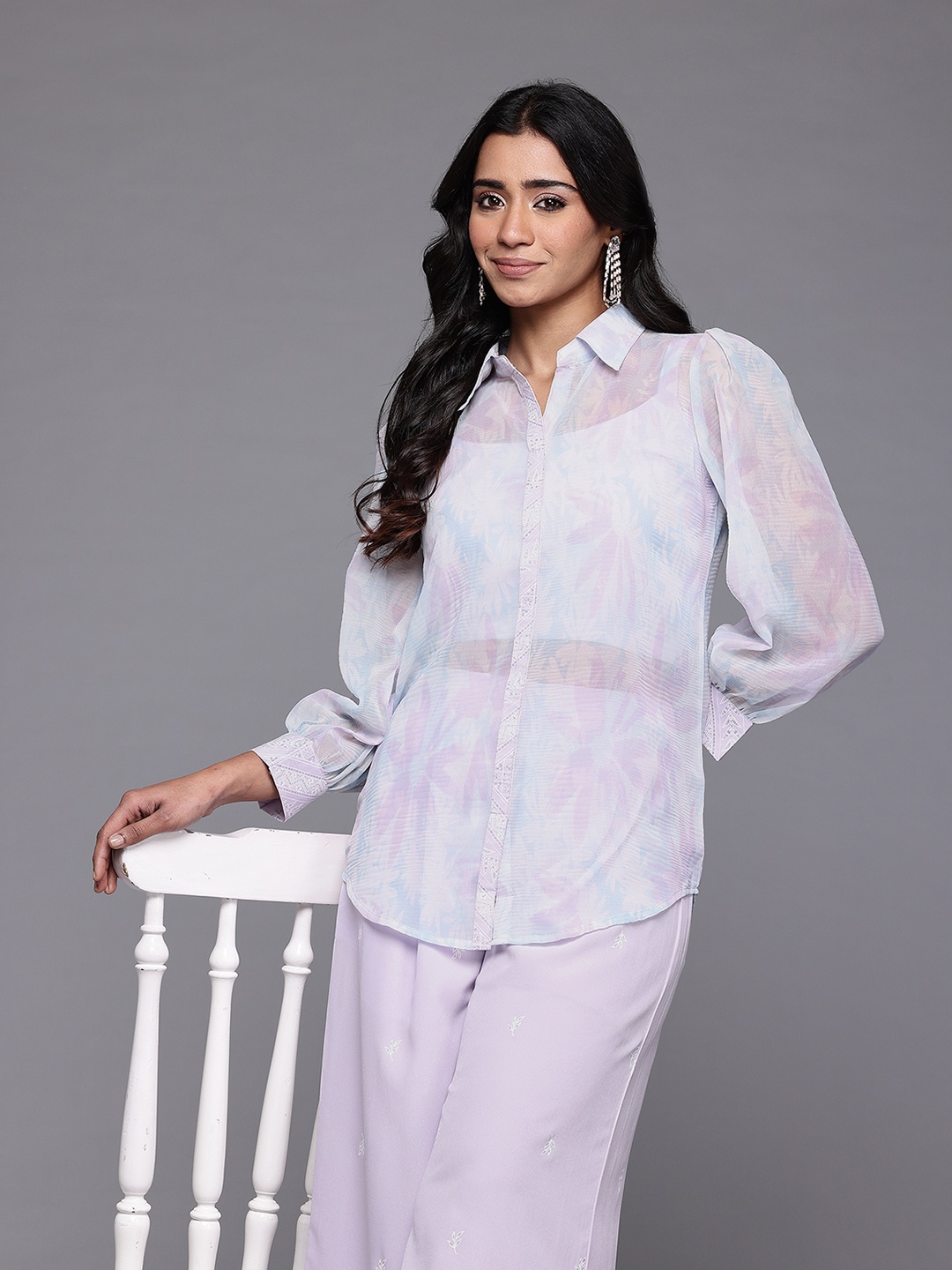 

Ahalyaa Printed Shirt With Palazzos, Blue