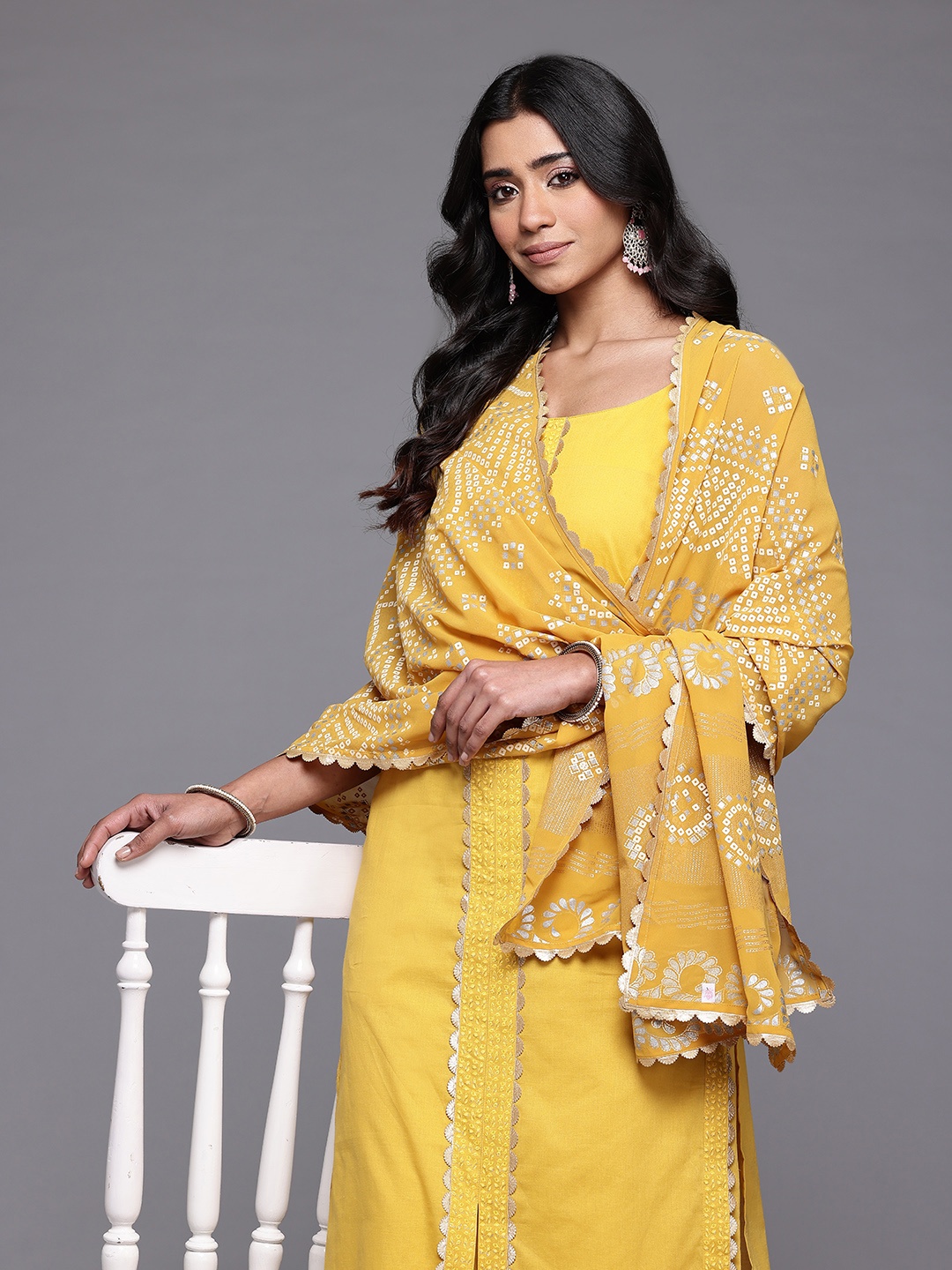 

Ahalyaa Gotta Patti Pure Cotton Kurta with Palazzos & Dupatta, Mustard