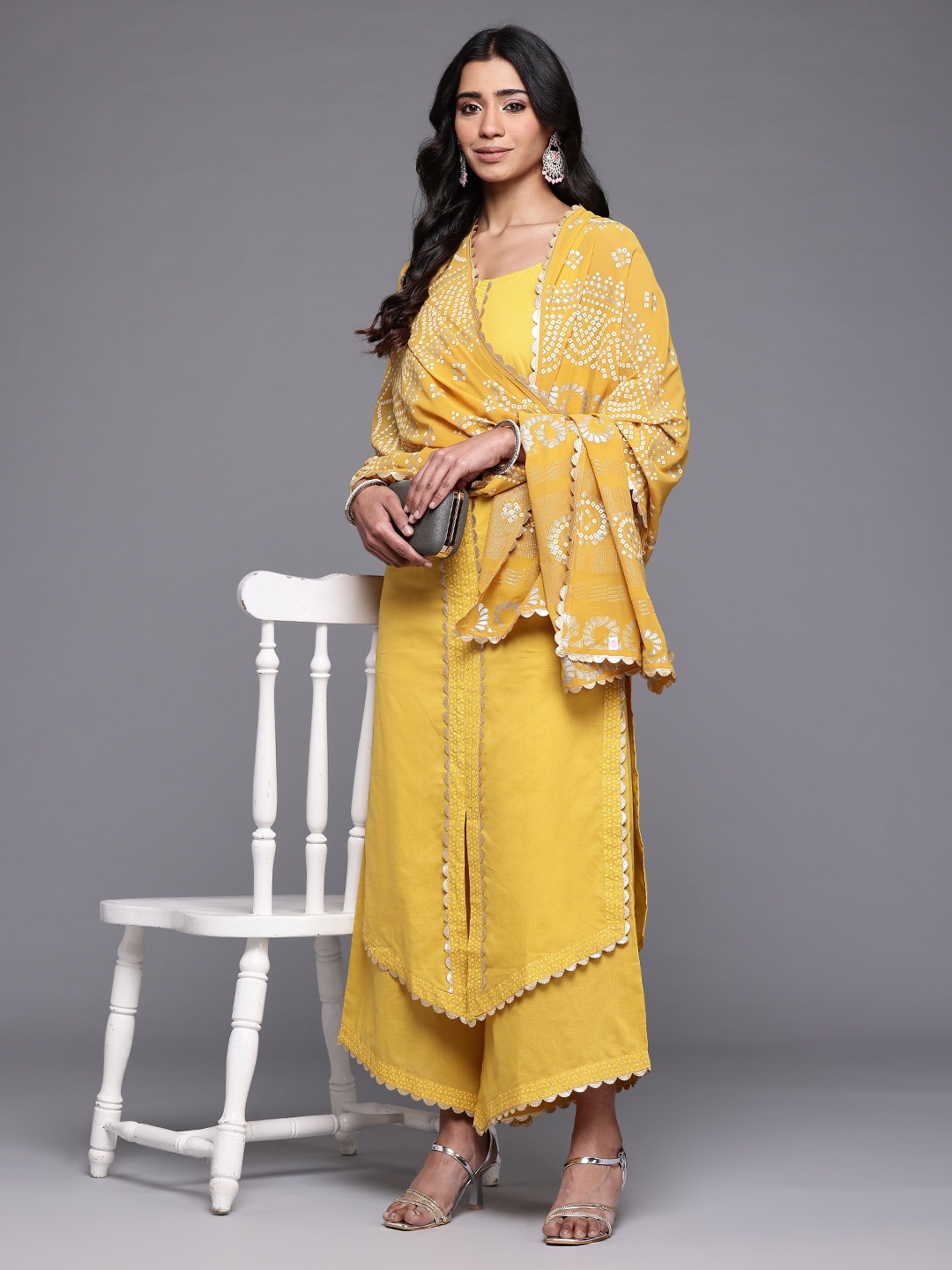 

Ahalyaa Gotta Patti Pure Cotton Kurta with Palazzos & Dupatta, Mustard