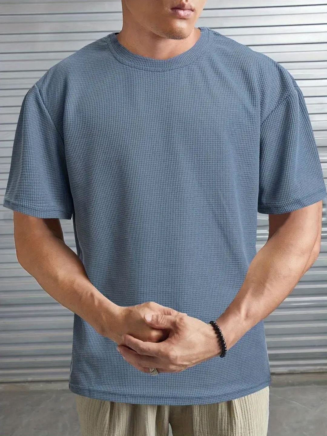 

madfrog Men Self Design Round Neck Cotton Relaxed Fit T-shirt, Blue