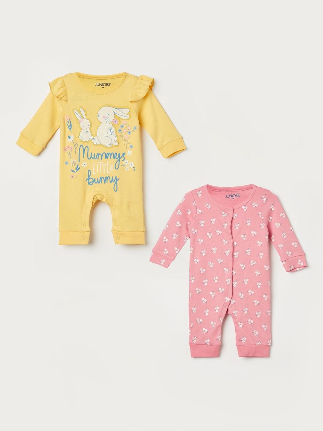 

Juniors by Lifestyle Girls Pack of 2 Cotton Printed Sleepsuit, Yellow