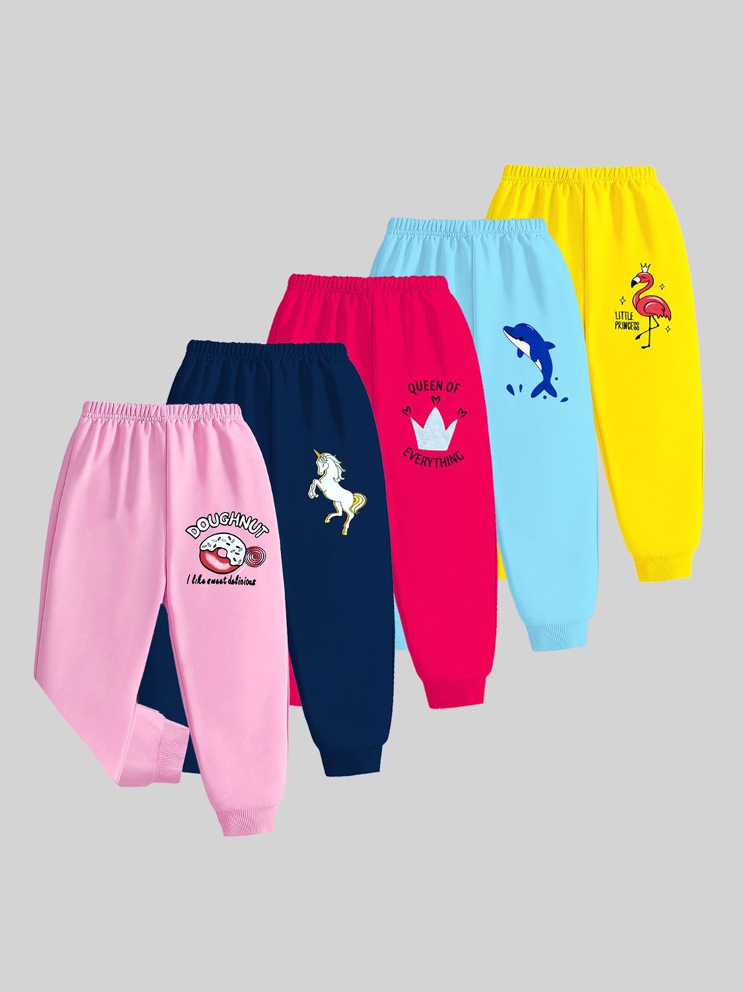 

KUCHIPOO Girls Pack Of 5 Mid-Rise Joggers, Navy blue