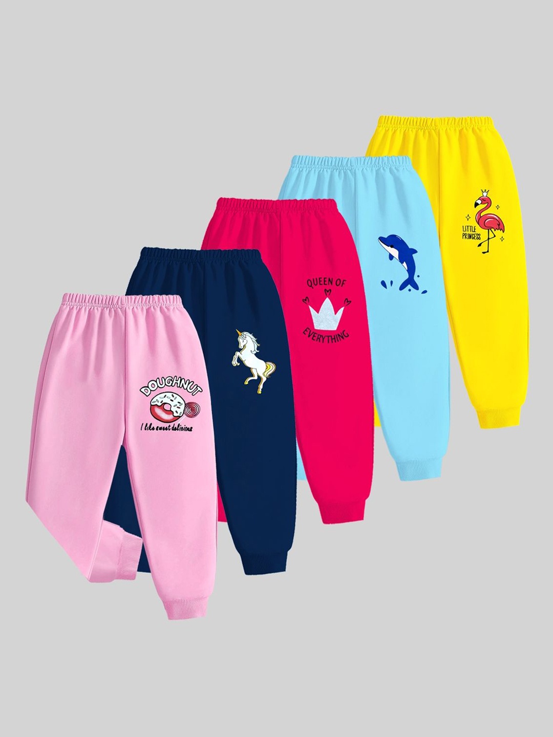 

KUCHIPOO Girls Pack Of 5 Slip On Mid-Rise Jogger Pants, Navy blue