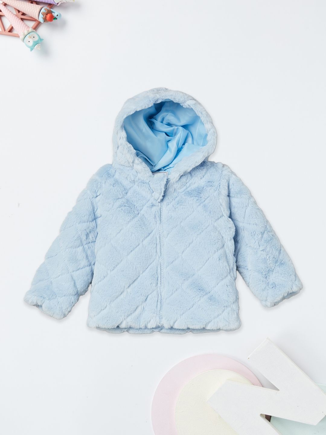 

max Girls Hooded Self Design Casual Parka Jacket, Blue