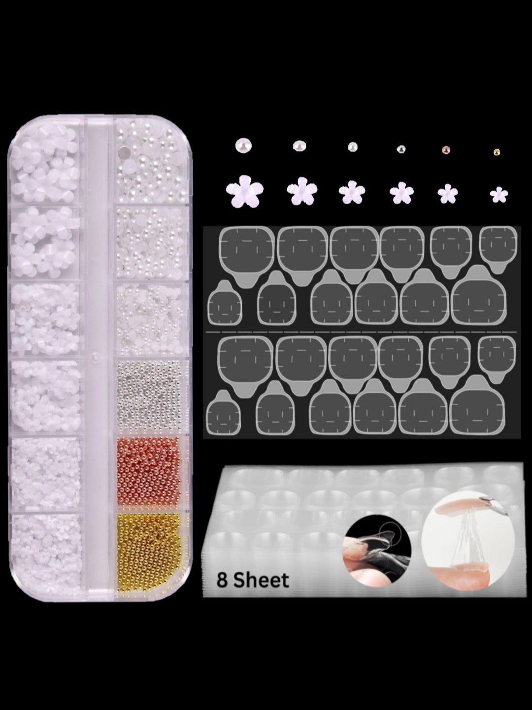 

Huda Girl Set Of 1200 Double Sided Nail Glue With Broken Glass Paper Nail Studs, Transparent