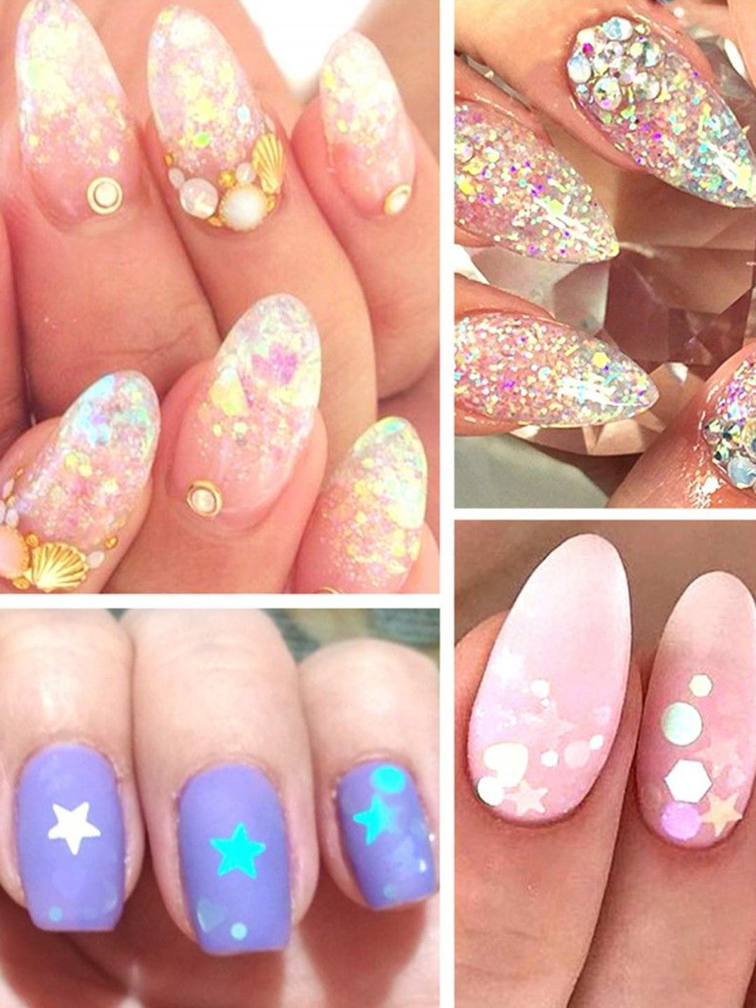 

Huda Girl Set Of 1200 Double Sided Nail Glue With Broken Glass Paper Nail Studs, Transparent