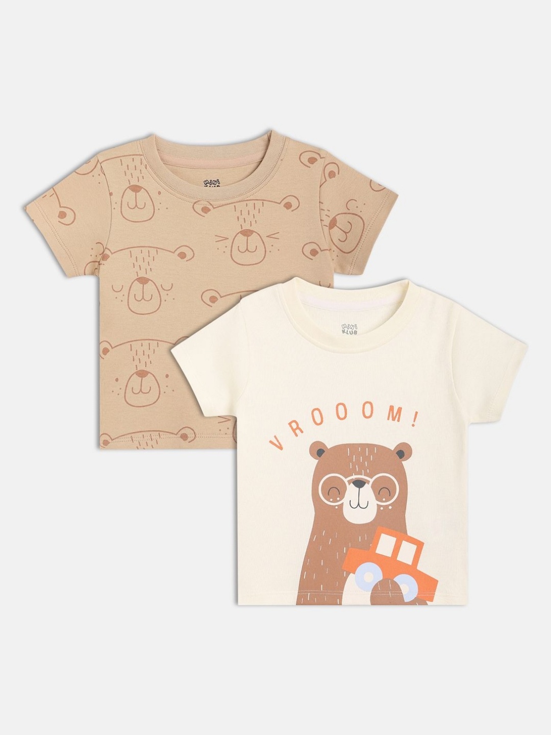 

MINI KLUB Boys Pack Of 2 Graphic Printed Round Neck Cotton T-shirts, Brown