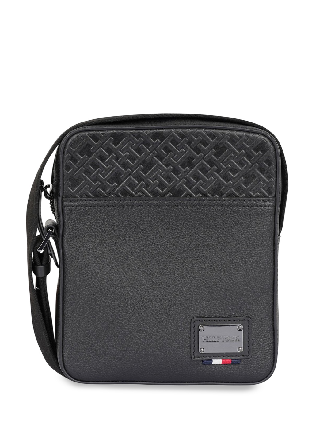 

Tommy Hilfiger Textured Structured Crossbody Sling Bag, Black