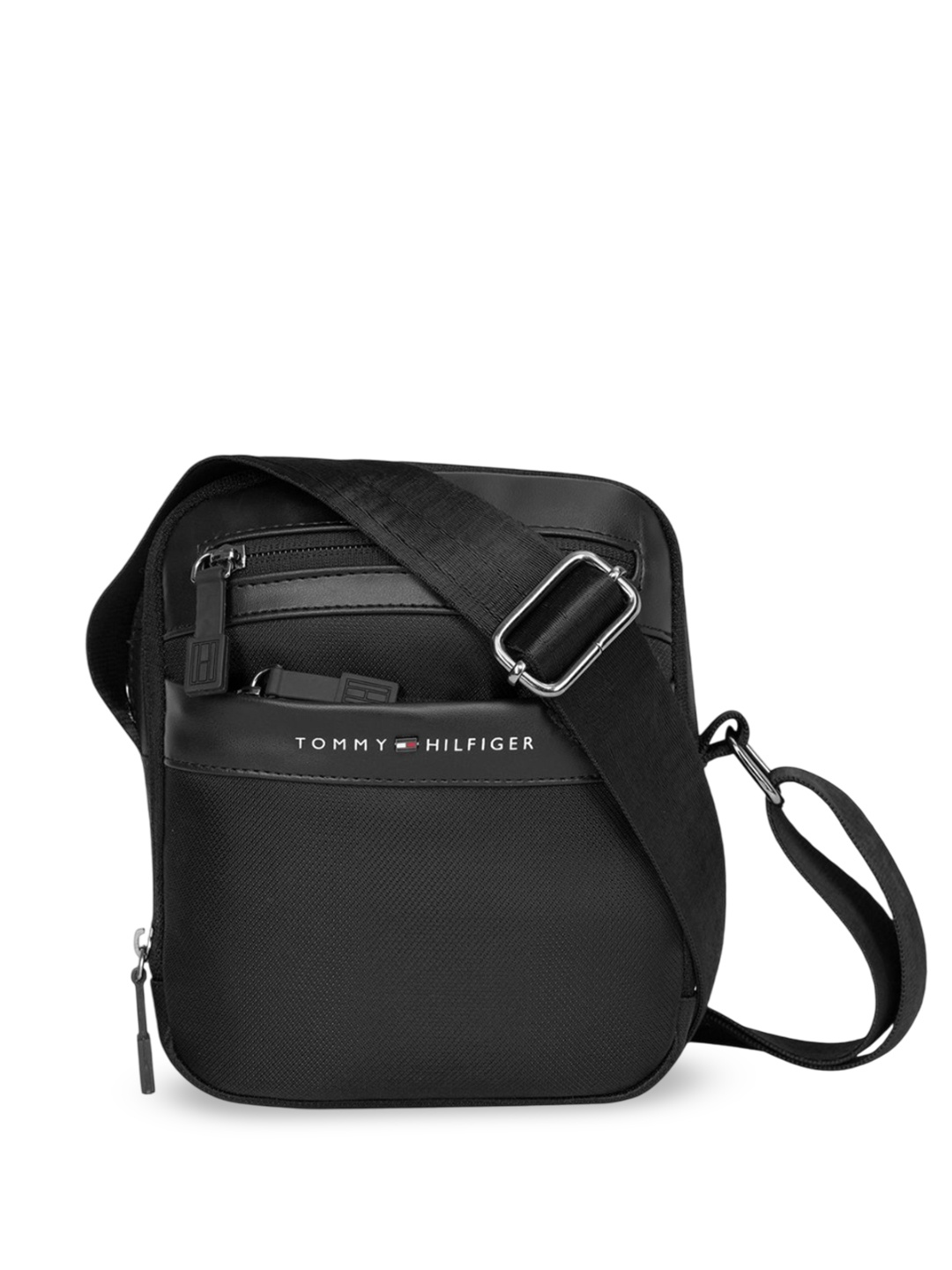 

Tommy Hilfiger Textured Structured Crossbody Sling Bag, Black