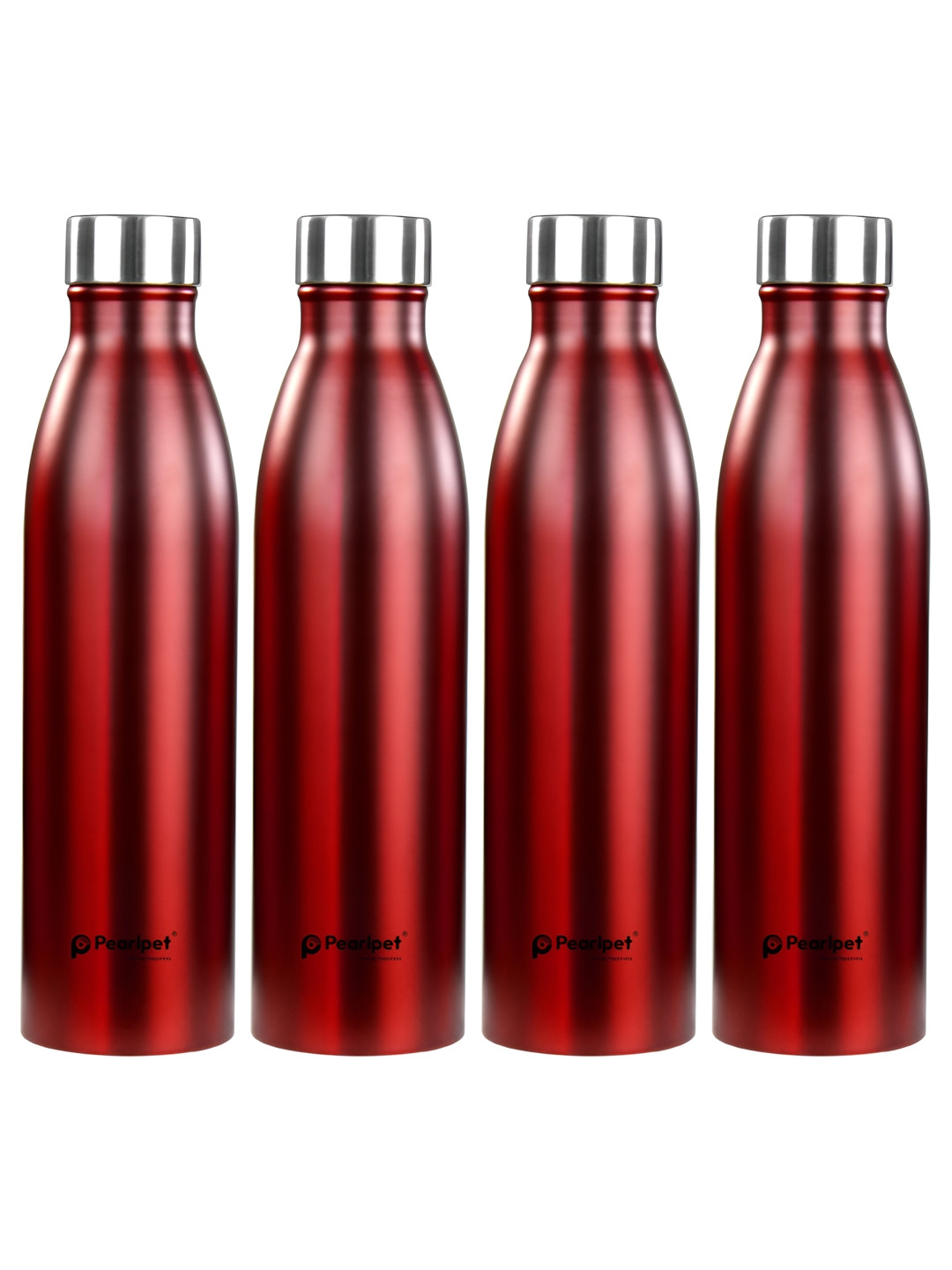 

Pearlpet Red 4 Pieces Single Wall Stainless Steel Water Bottle 1 L