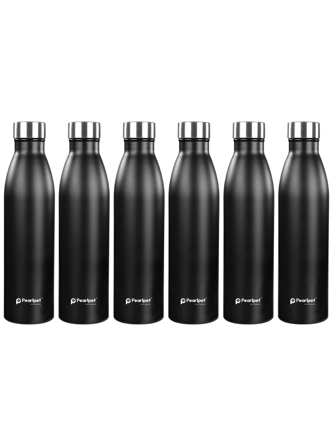 

Pearlpet Black 4 Pieces Single Wall Stainless Steel Water Bottle 1 L