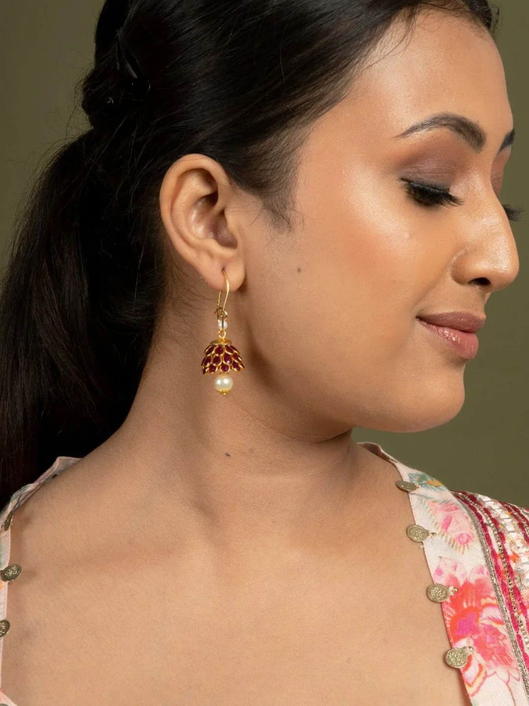 

QUEENS JEWELS Gold-Plated Artificial Beaded Dome Shaped Pachi Jhumkas