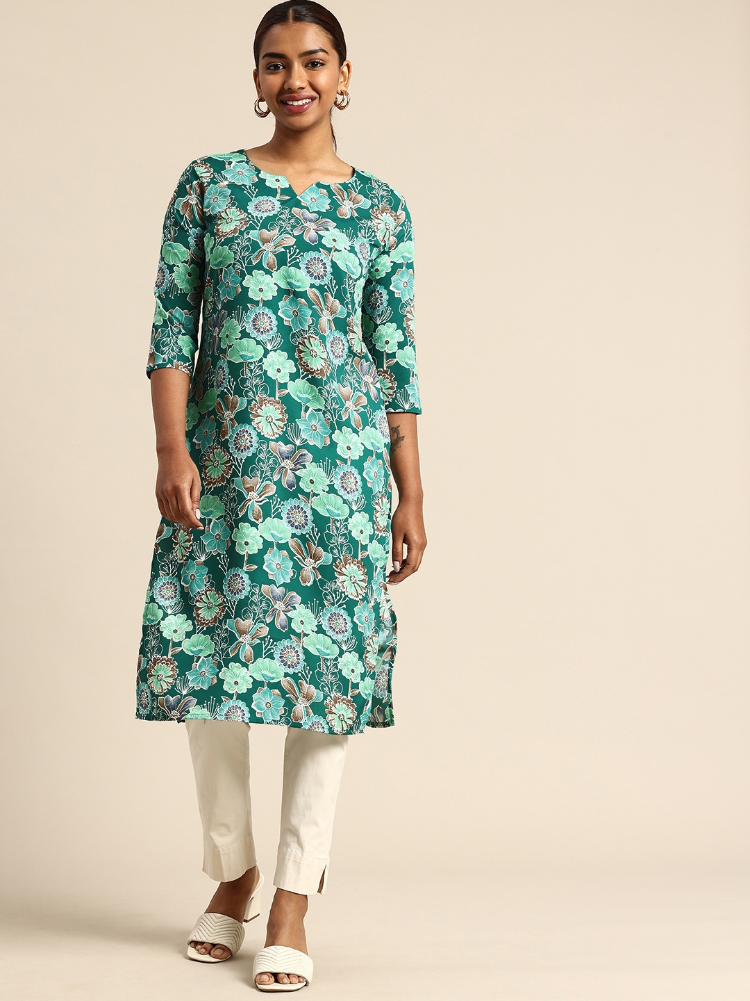 

KETAKI FASHION Floral Printed Crepe Kurta, Teal