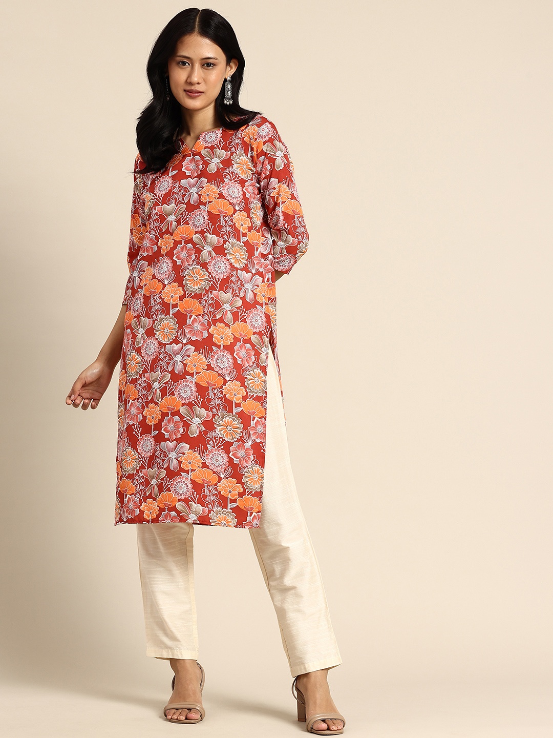 

KETAKI FASHION Floral Printed Crepe Kurta, Red