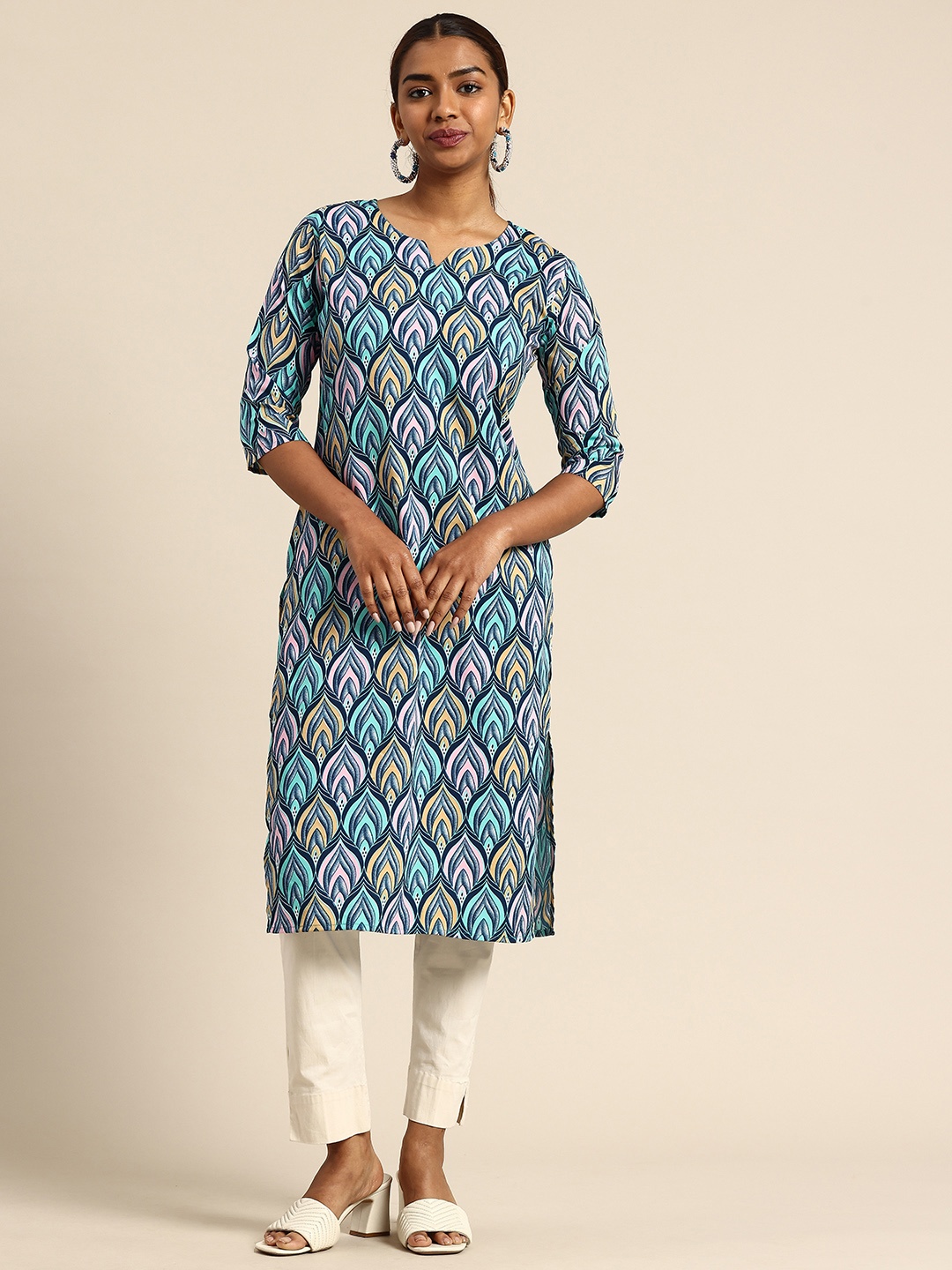 

KETAKI FASHION Ethnic Motifs Printed Crepe Kurta, Turquoise blue