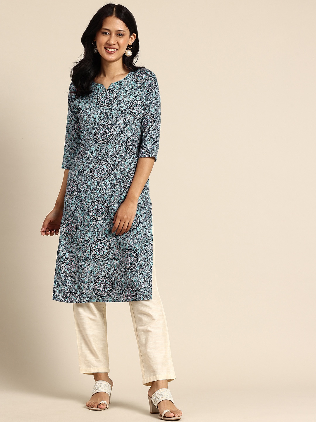 

KETAKI FASHION Ethnic Motifs Printed Crepe Kurta, Turquoise blue