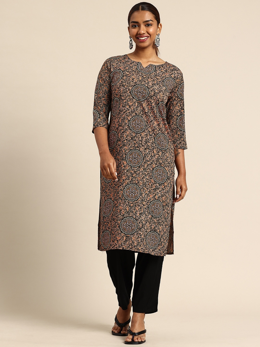 

KETAKI FASHION Ethnic Motifs Printed Crepe Kurta, Black