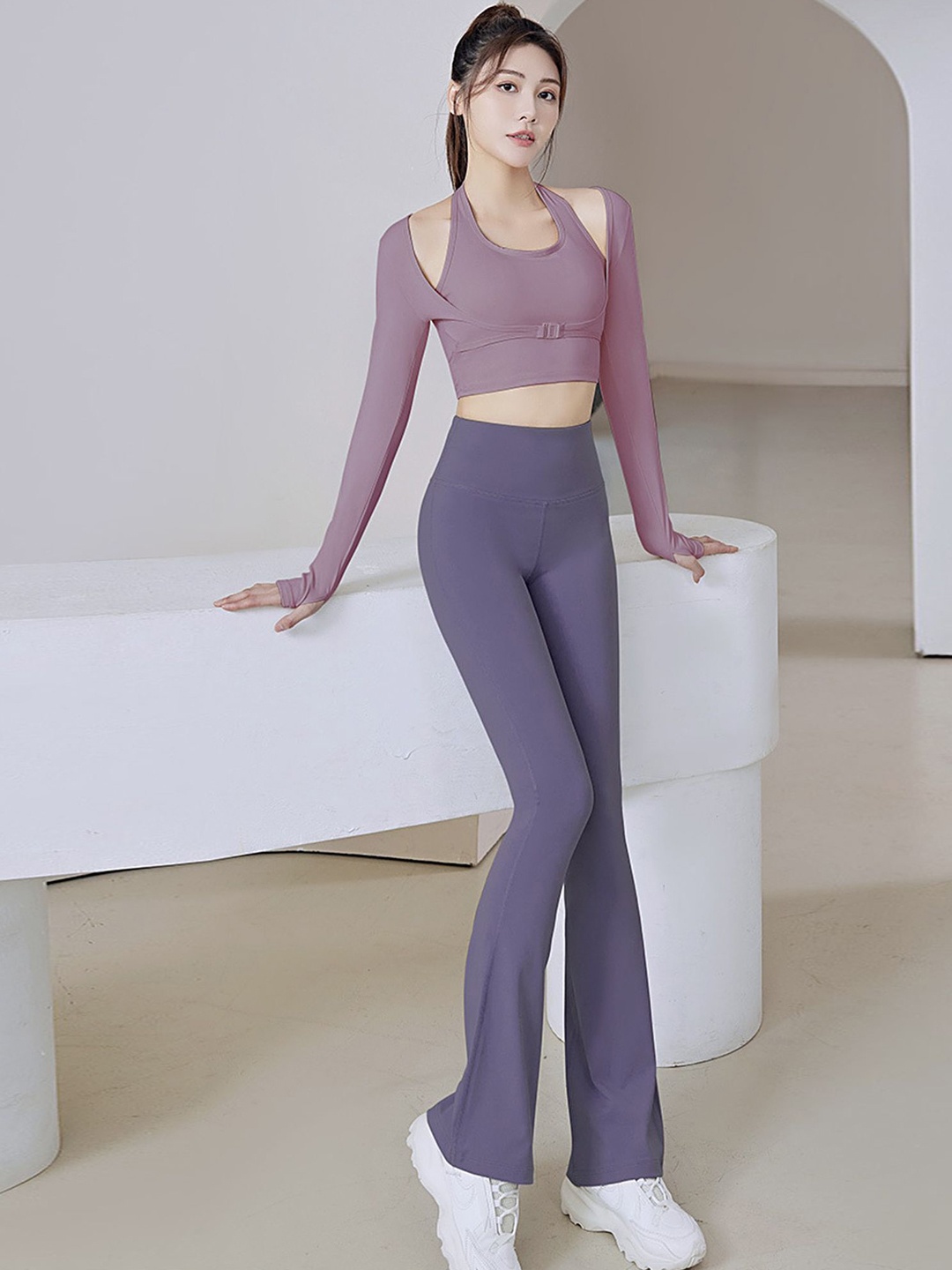 

LULU & SKY Crop Top & Flare Trousers Co-Ords, Purple