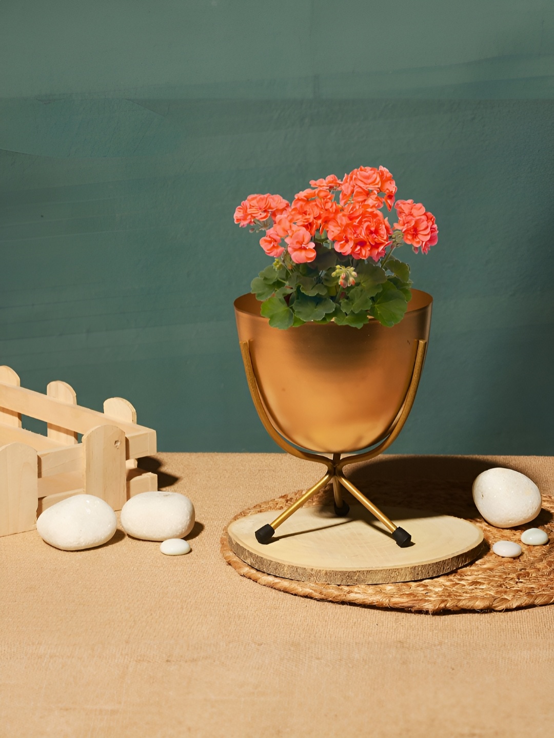 

Homspurts Gold-Toned Metal Planter With Stand