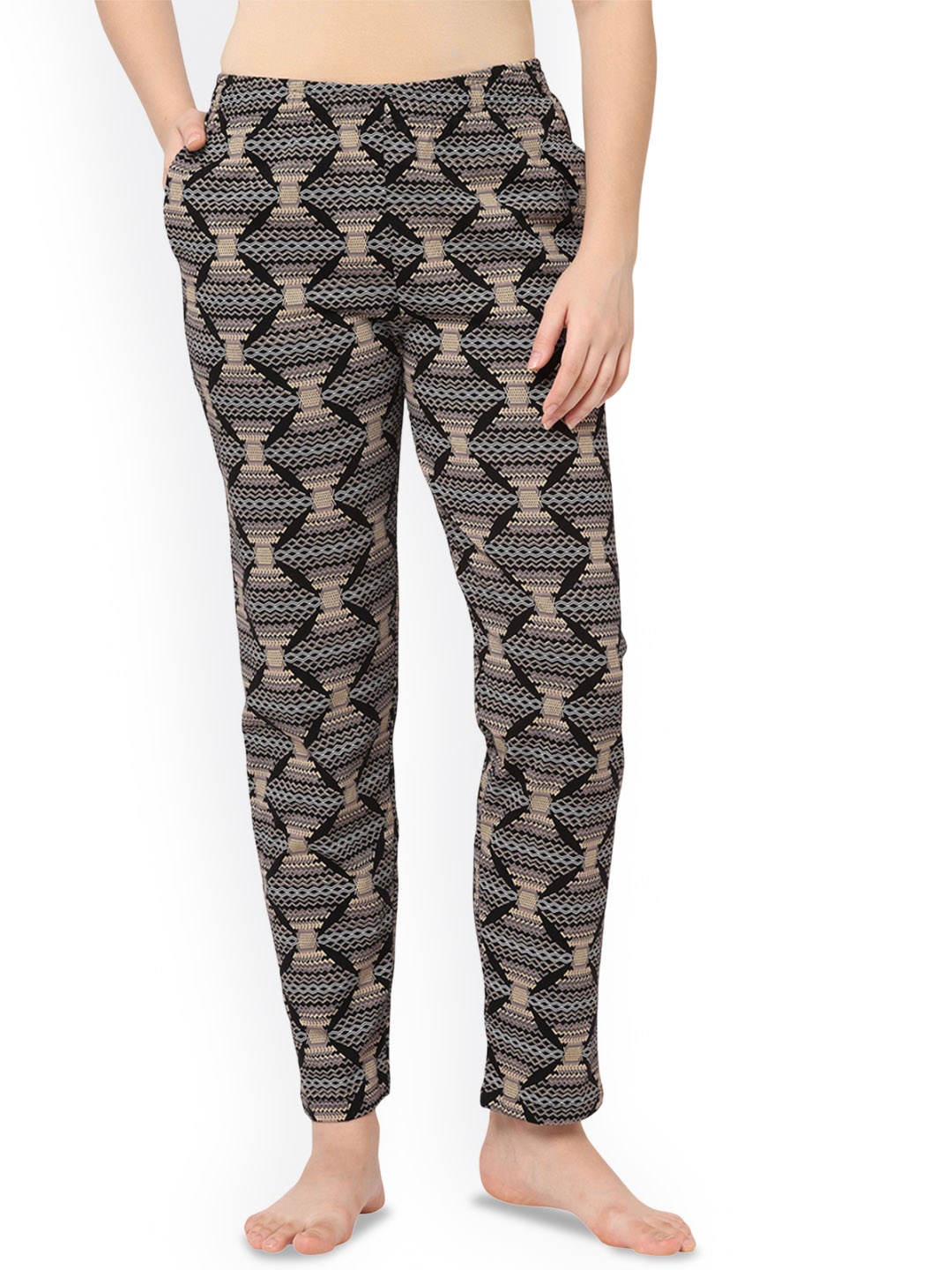 

LAASA SPORTS Women Cotton Printed Lounge Pants, Black