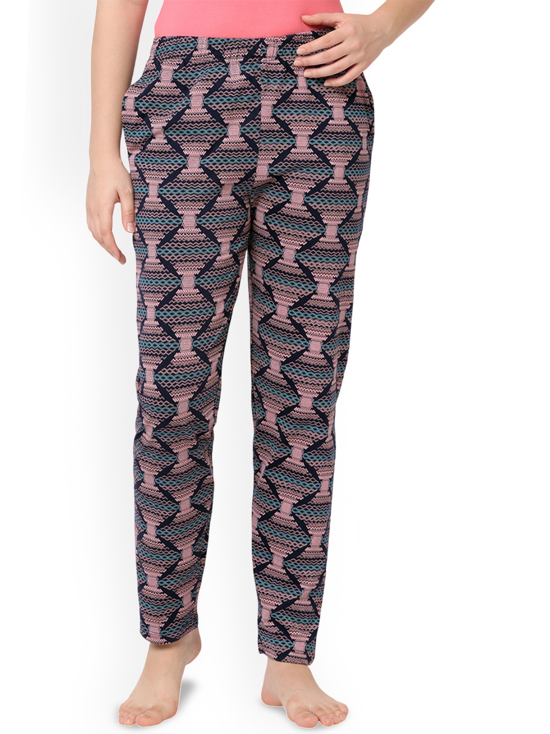 

LAASA SPORTS Women Printed Cotton Lounge Pants, Navy blue