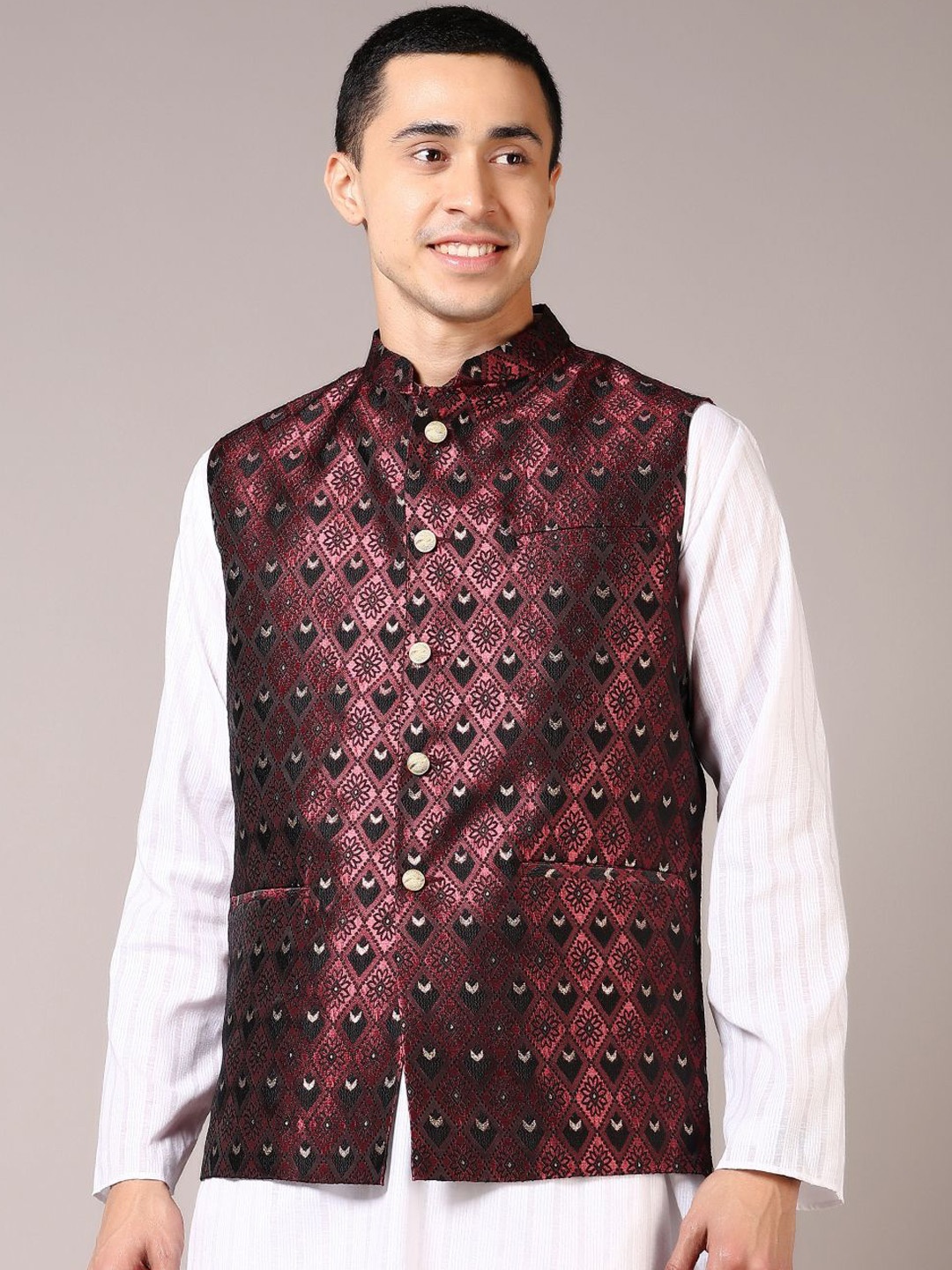 

V-Mart Self Design Nehru Jackets, Maroon