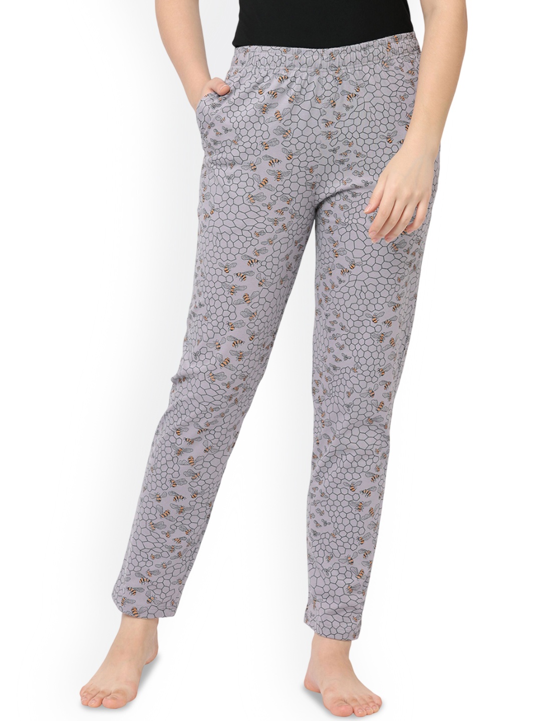 

LAASA SPORTS Women Printed Cotton Lounge Pants, Grey