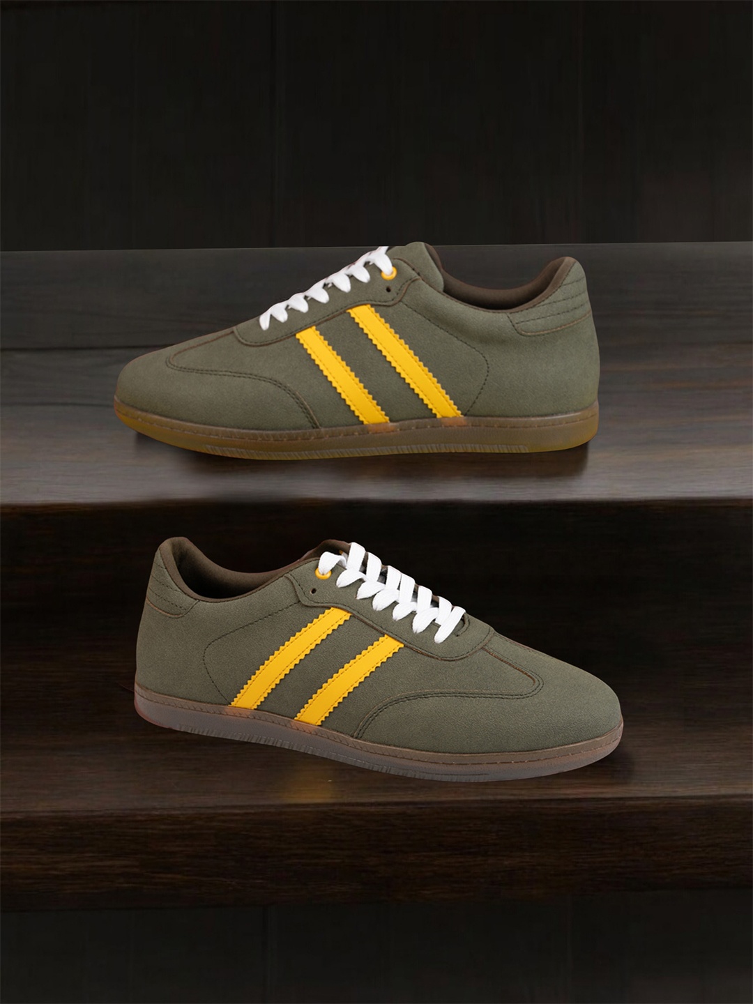 

Styli Men Contrast Striped Court Sneakers, Olive