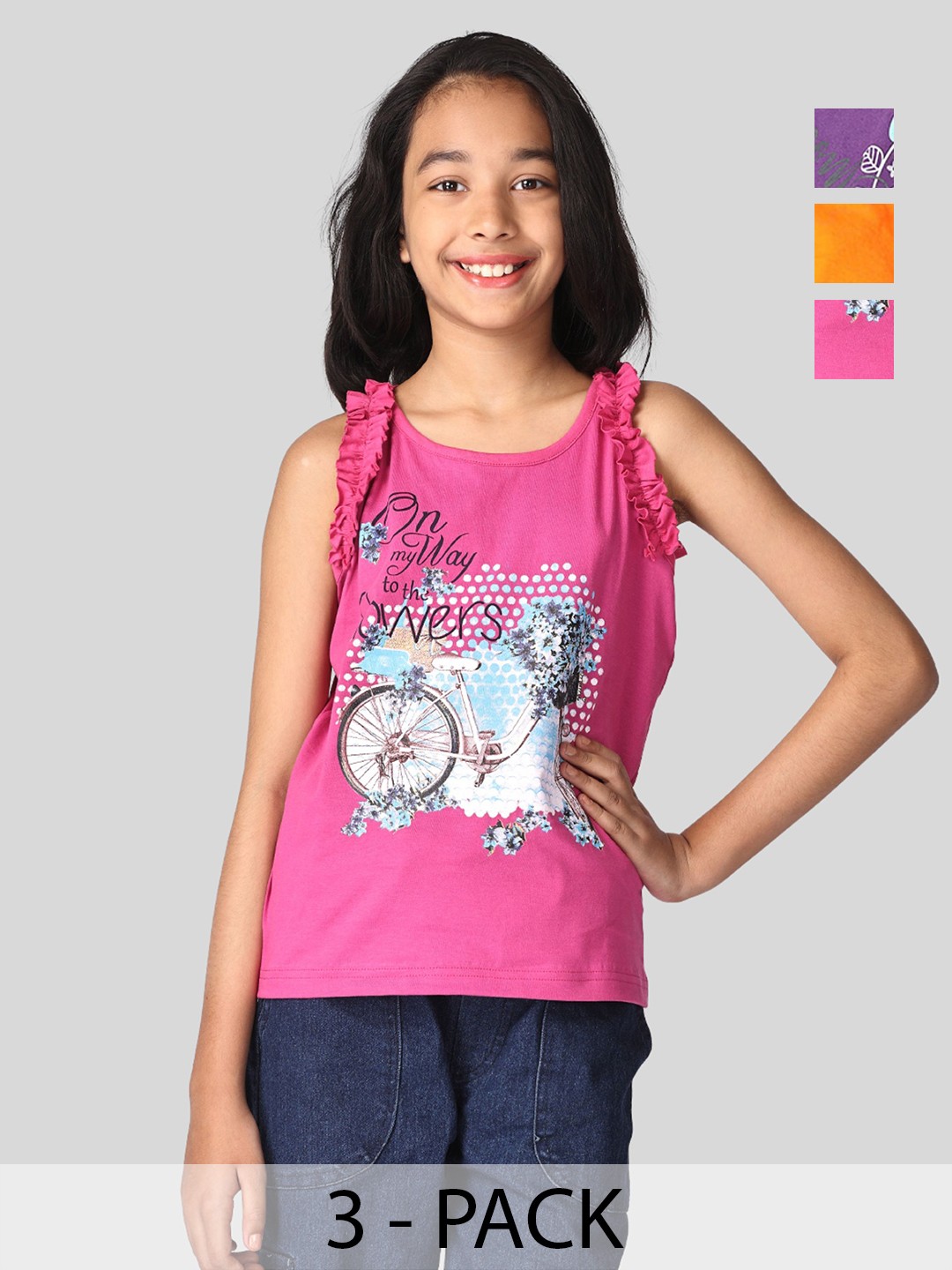 

TotzTouch Girls Pack Of 3 Typography Printed Cotton T-shirt, Pink