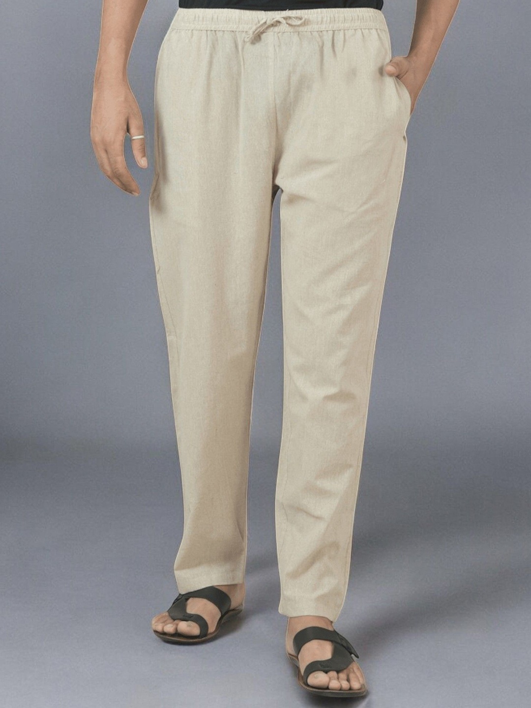 

Qashida Men Relaxed Straight Leg Mid-Rise Regular Trousers, Beige