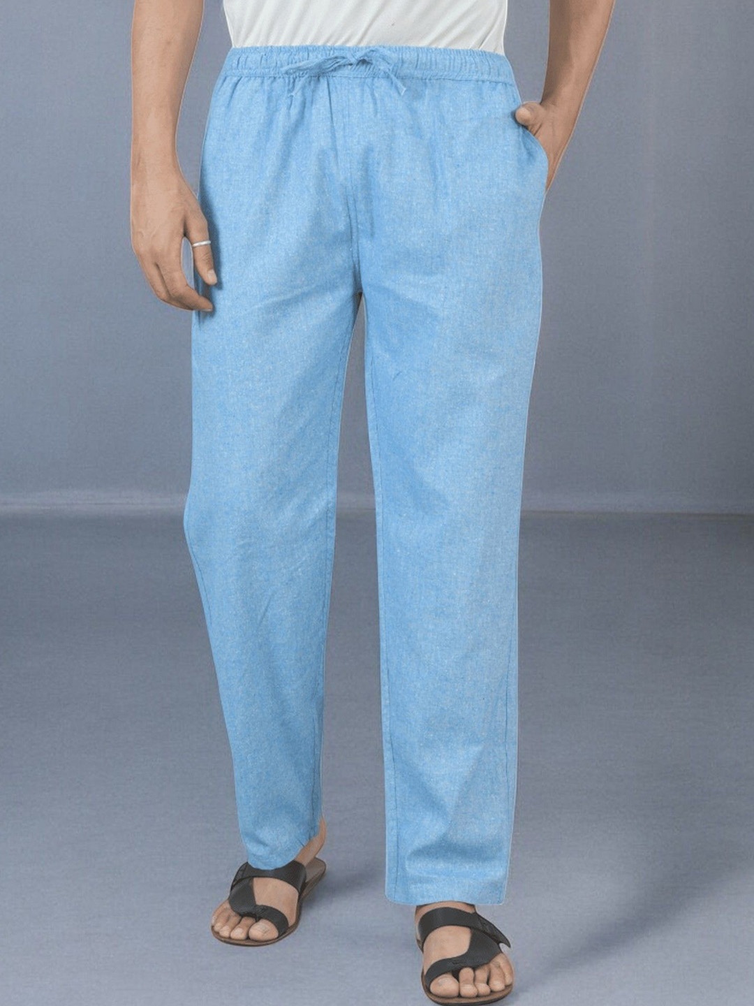 

Qashida Men Relaxed Straight Leg Easy Wash Trousers, Blue