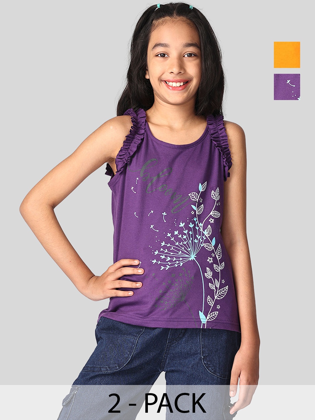 

TotzTouch Girls Pack Of 2 Graphic Printed Cotton Casual T-shirt, Purple