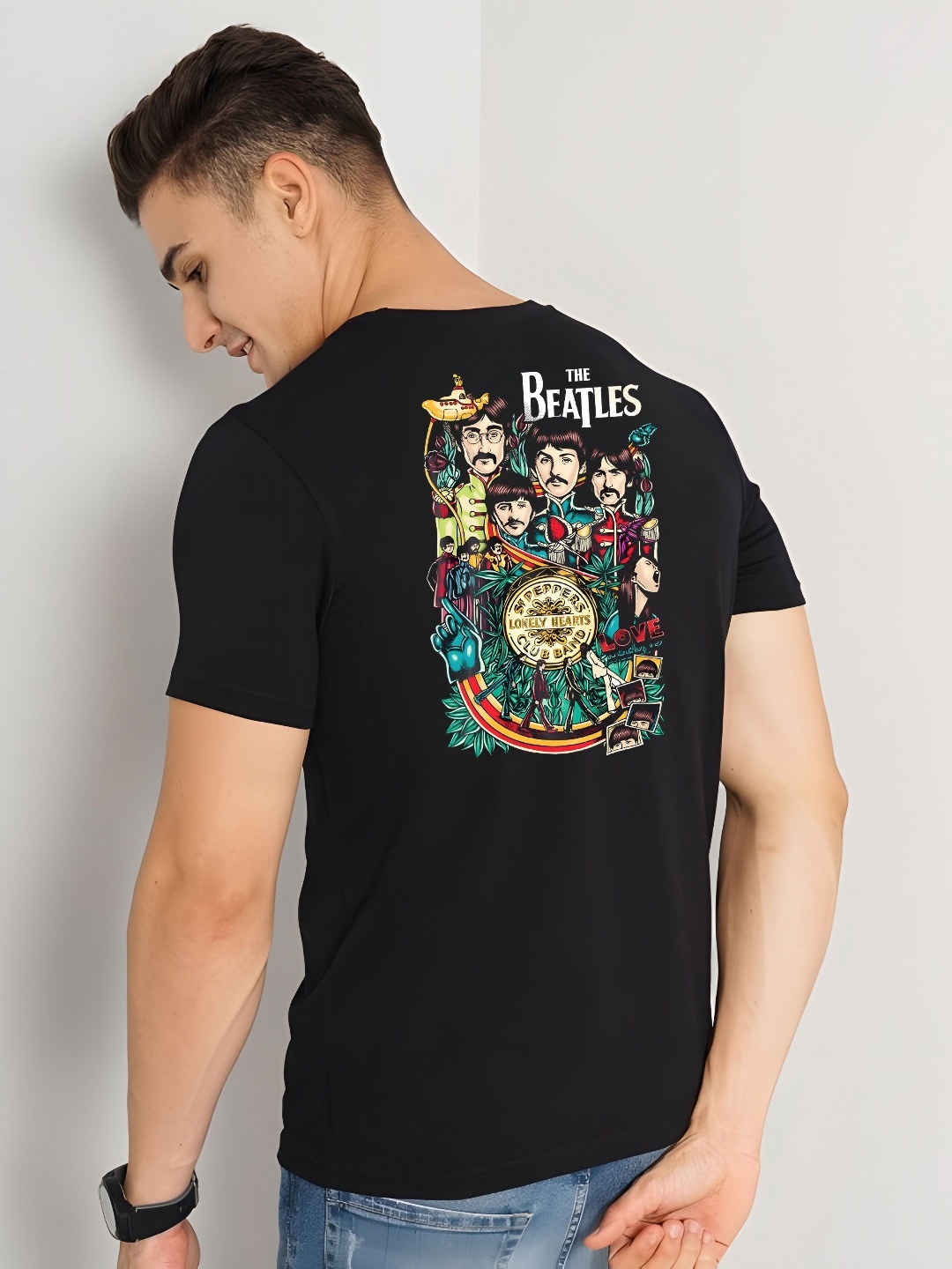 

KAIDO Men Graphic Printed Round Neck Cotton Casual T-shirt, Black