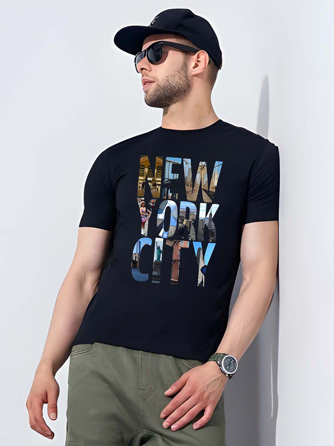 

KAIDO Men Graphic Printed Round Neck Cotton T-shirt, Black