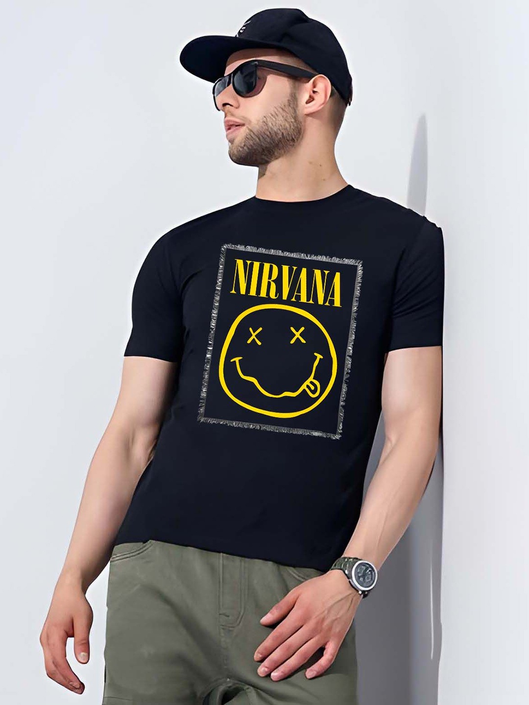 

KAIDO Men Graphic Printed Round Neck Cotton T-shirt, Black