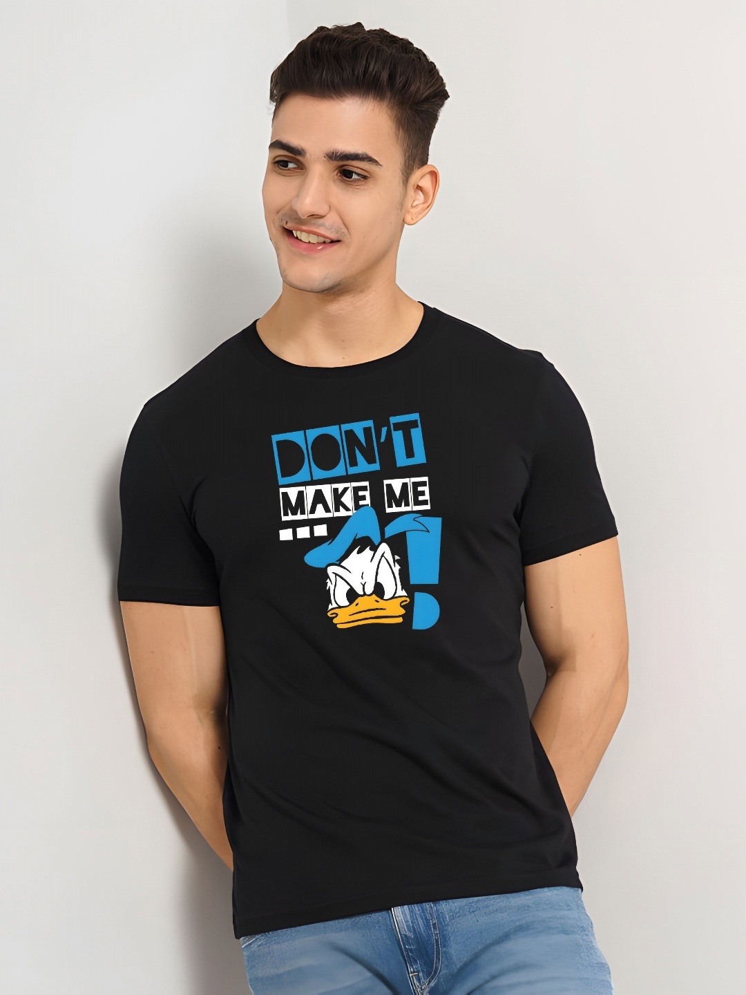 

KAIDO Men Donald Duck Graphic Printed Round Neck Cotton T-shirt, Black