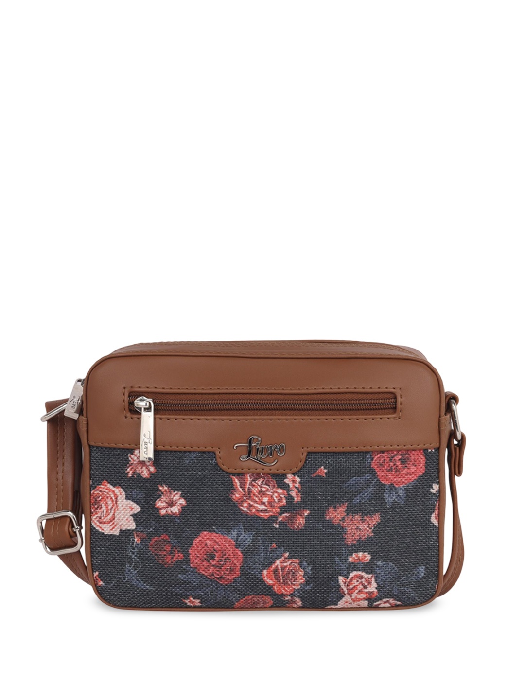 

LIVRO Floral Printed PU Structured Sling Bag, Black