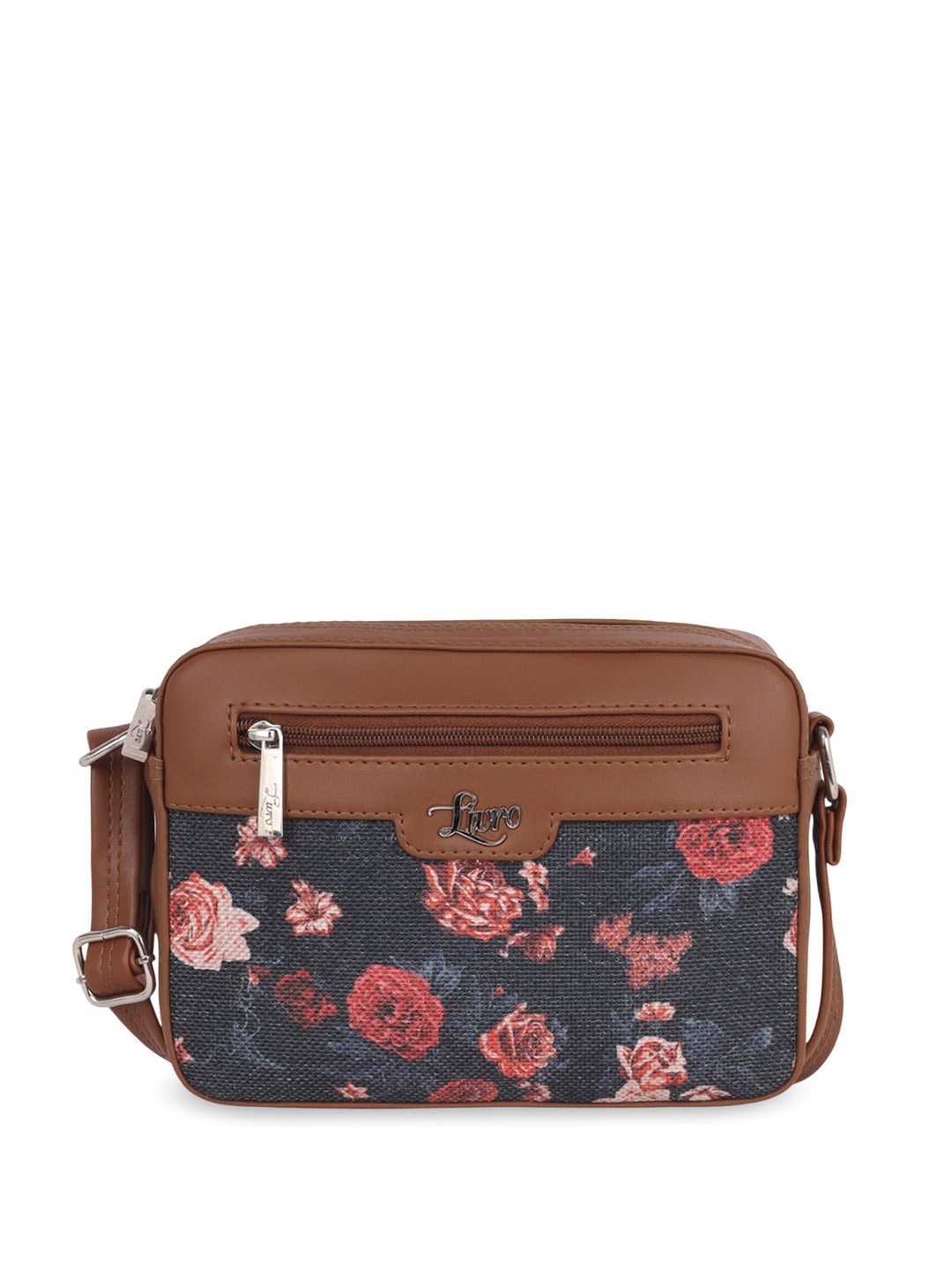 

LIVRO Floral Printed PU Structured Sling Bag, Brown