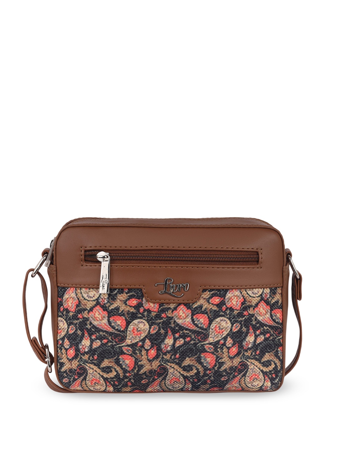 

LIVRO Floral Printed PU Structured Sling Bag, Brown