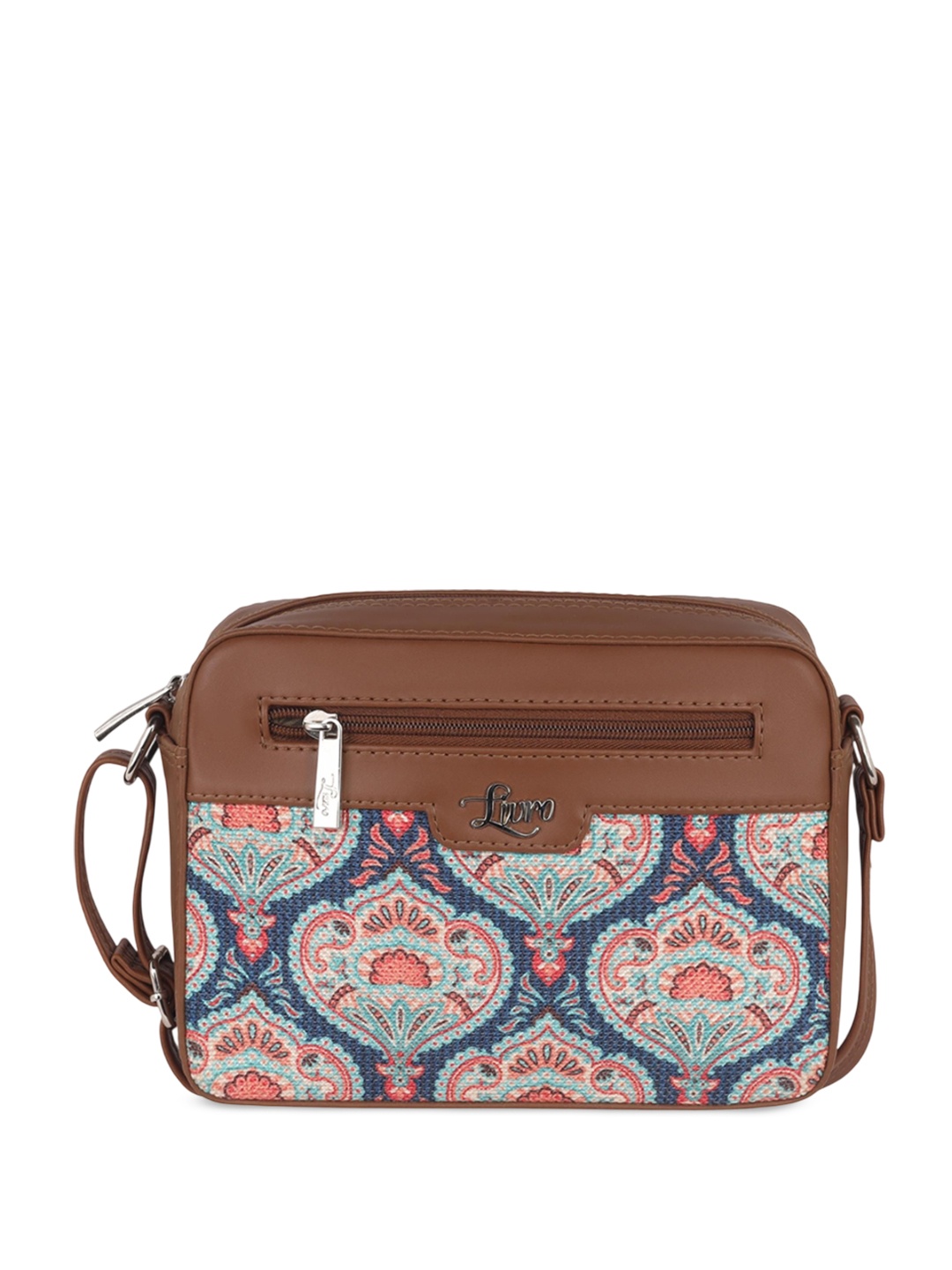 

LIVRO Floral Printed PU Structured Sling Bag, Brown