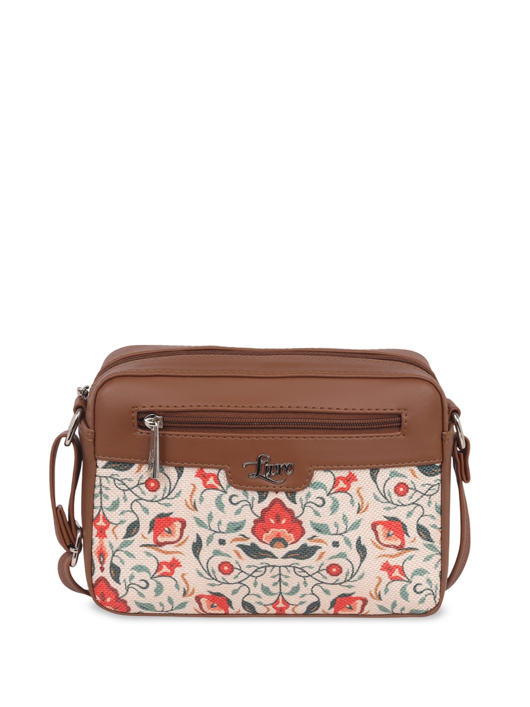 

LIVRO Floral Printed PU Structured Sling Bag, Brown