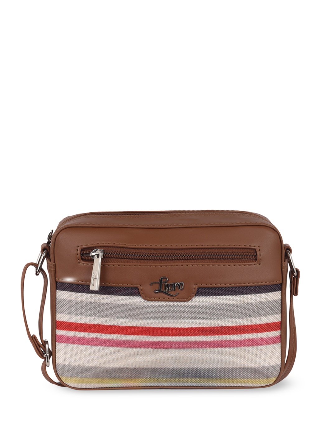 

LIVRO Striped PU Structured Sling Bag, Brown